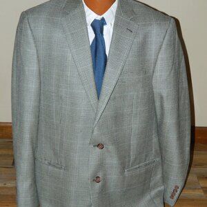 LAUREN RALPH LAUREN MENS SUIT JACKET 44L GRAY WITH BLUE AND BLACK STRIPES